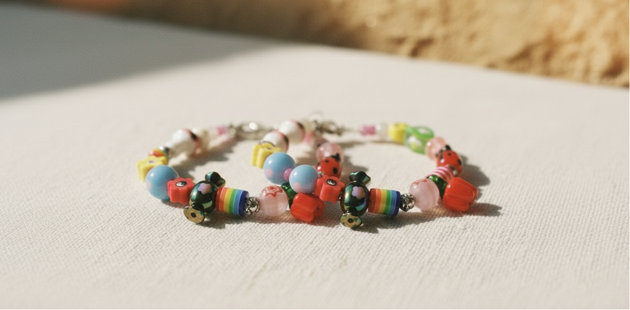 BRACELET 4 COCCINELLE CHAMPIGNON PIMENT ROUGE - FARFELU