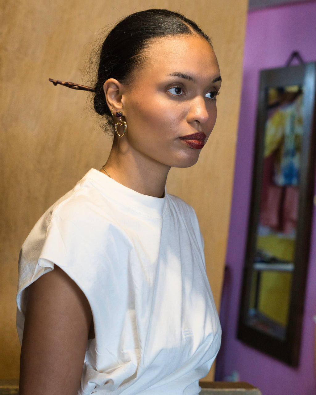 T-Shirt Crop Sans Manche Beige Brode - DOZO X LUCK