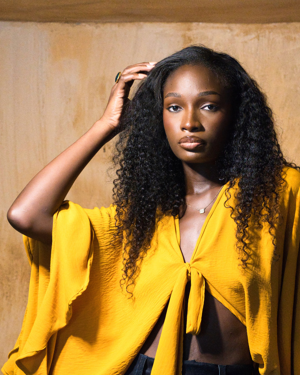 " Argus " top avec noeud - jaune moutarde