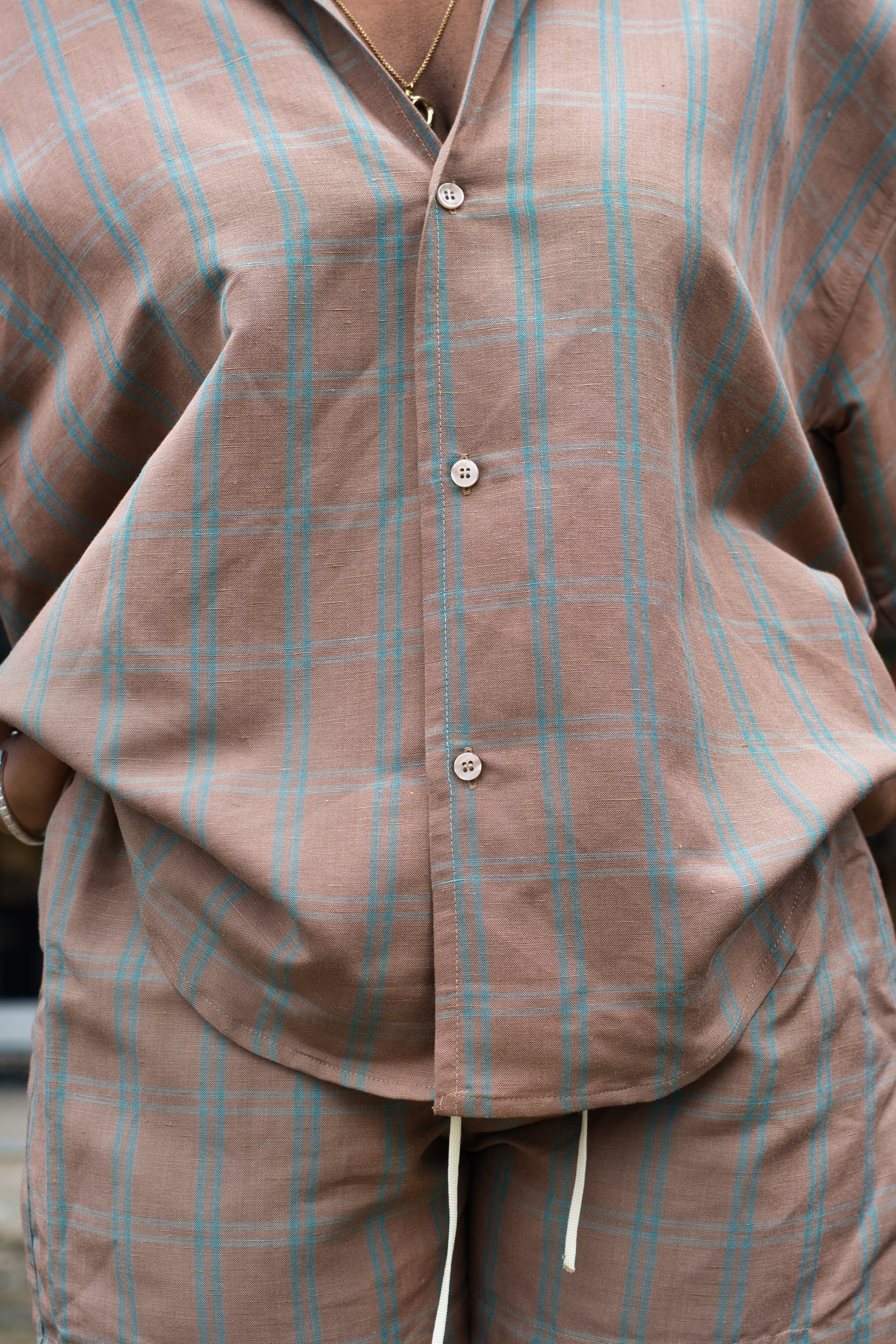 CHEMISE COL BOWLING MARRON RAYE VERT - DOZO