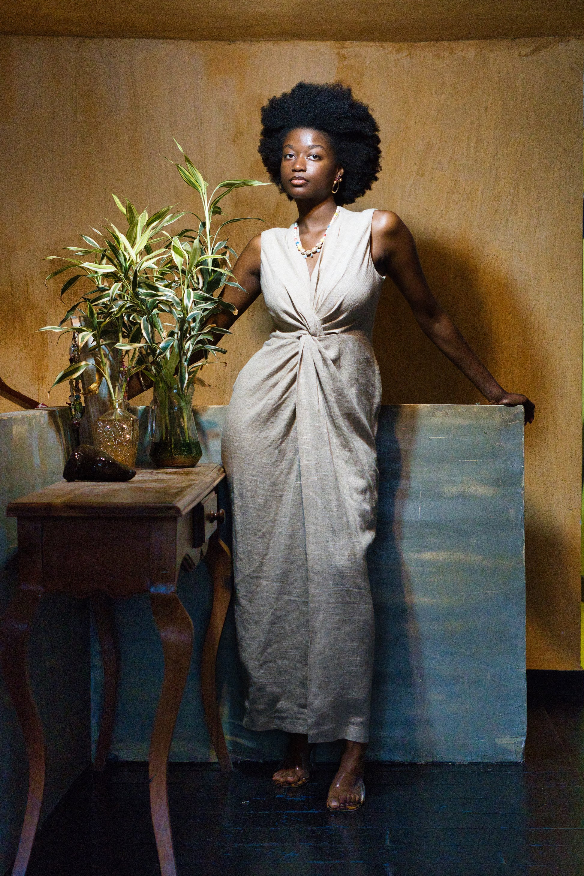 Robe croisee beige- DOZO