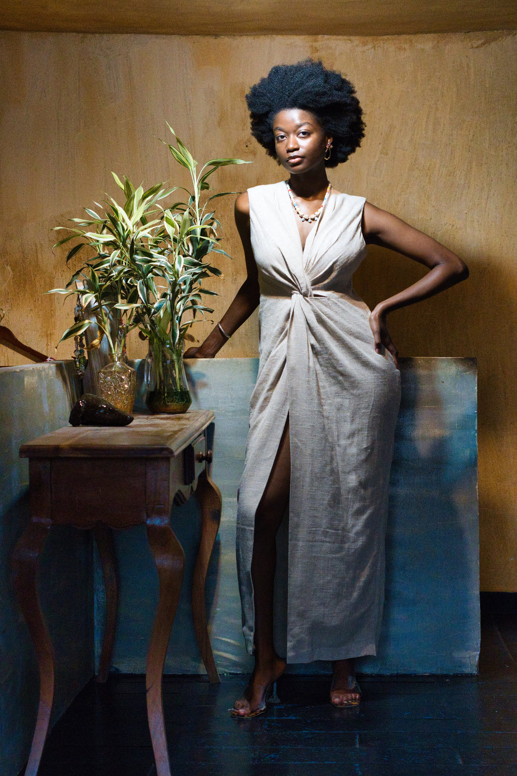 Robe croisee beige- DOZO
