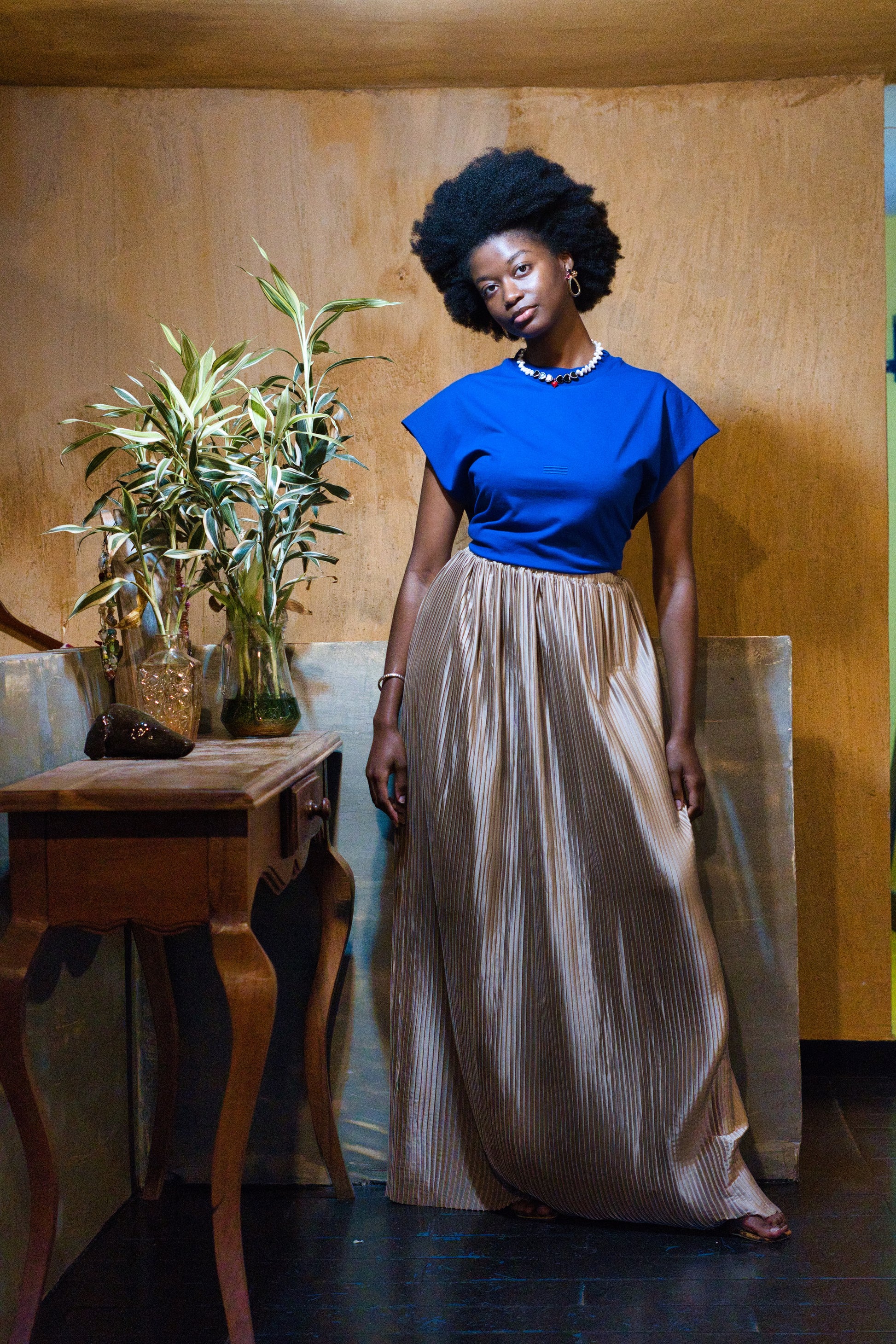 T-Shirt Crop Sans Manche Bleu Brode - DOZO X LUCK