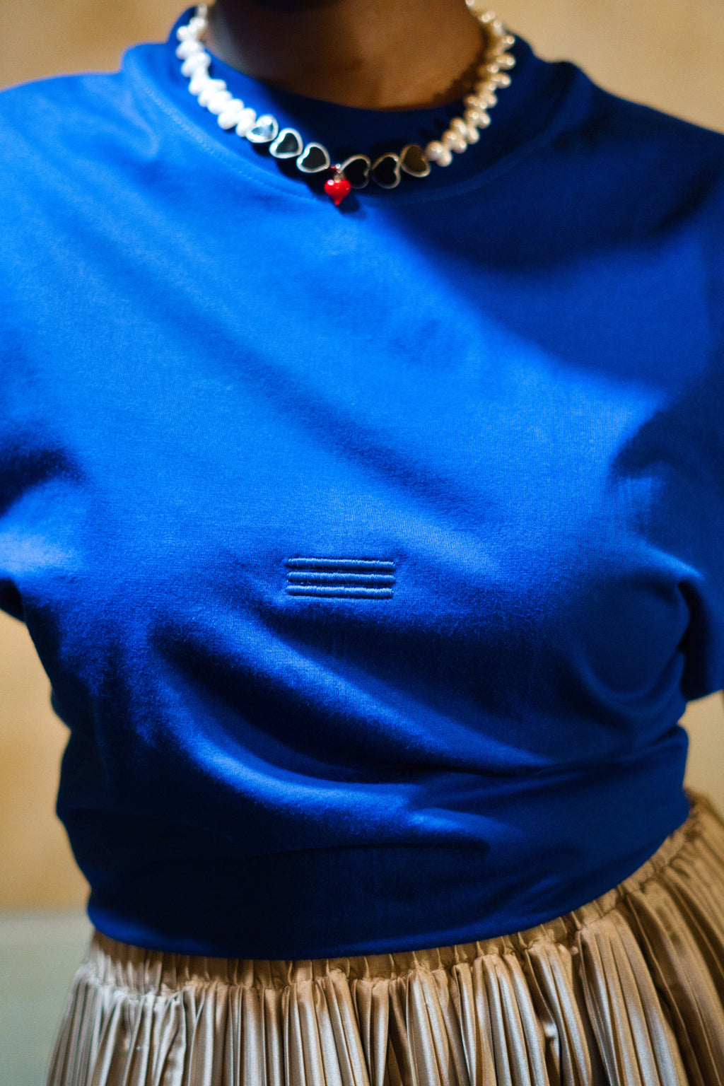 T-Shirt Crop Sans Manche Bleu Brode - DOZO X LUCK