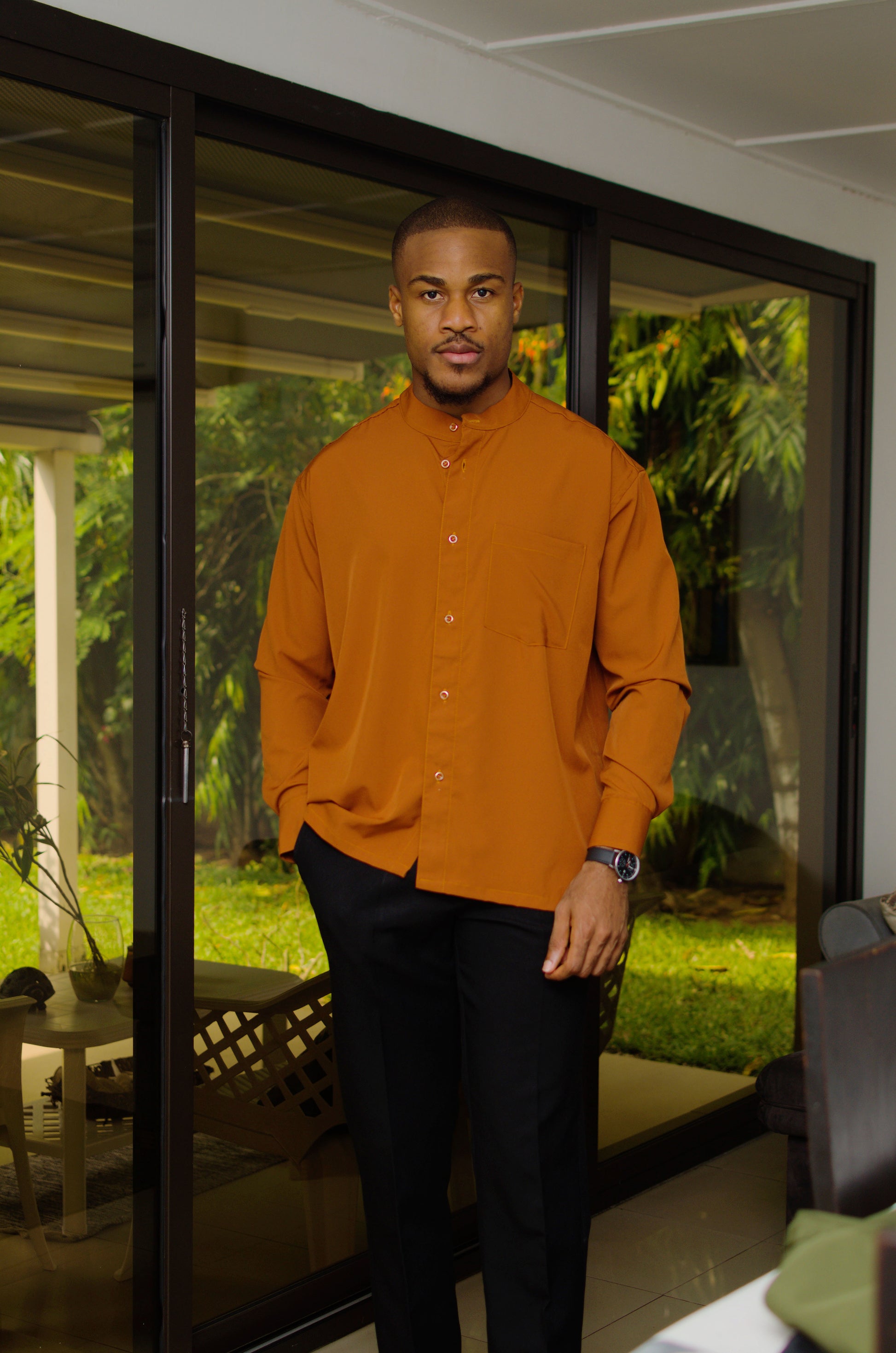 Chemise Col Mao " les intemporelles " - Marron