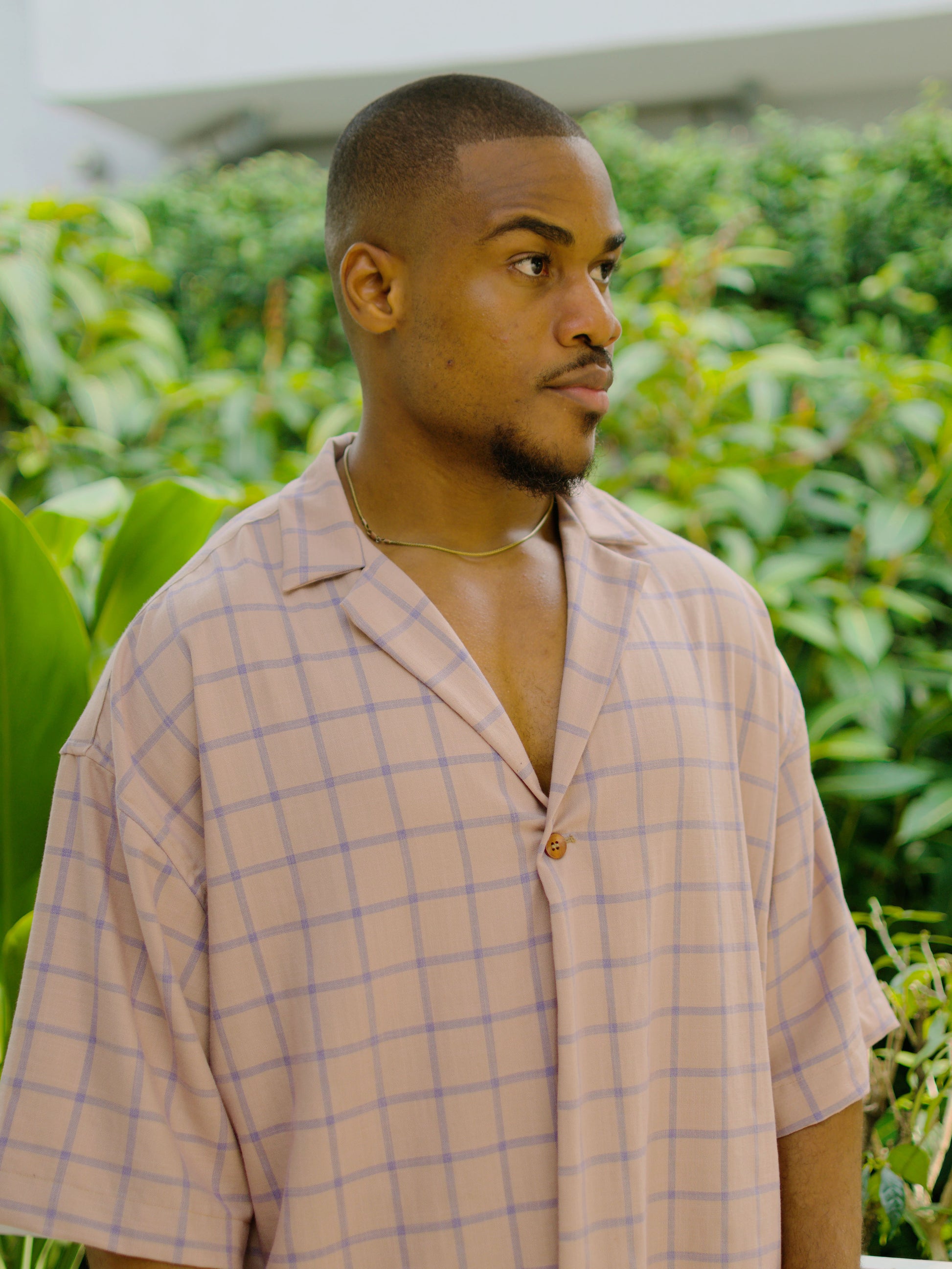 Chemise col bowling oversize Saumon raye Bleu