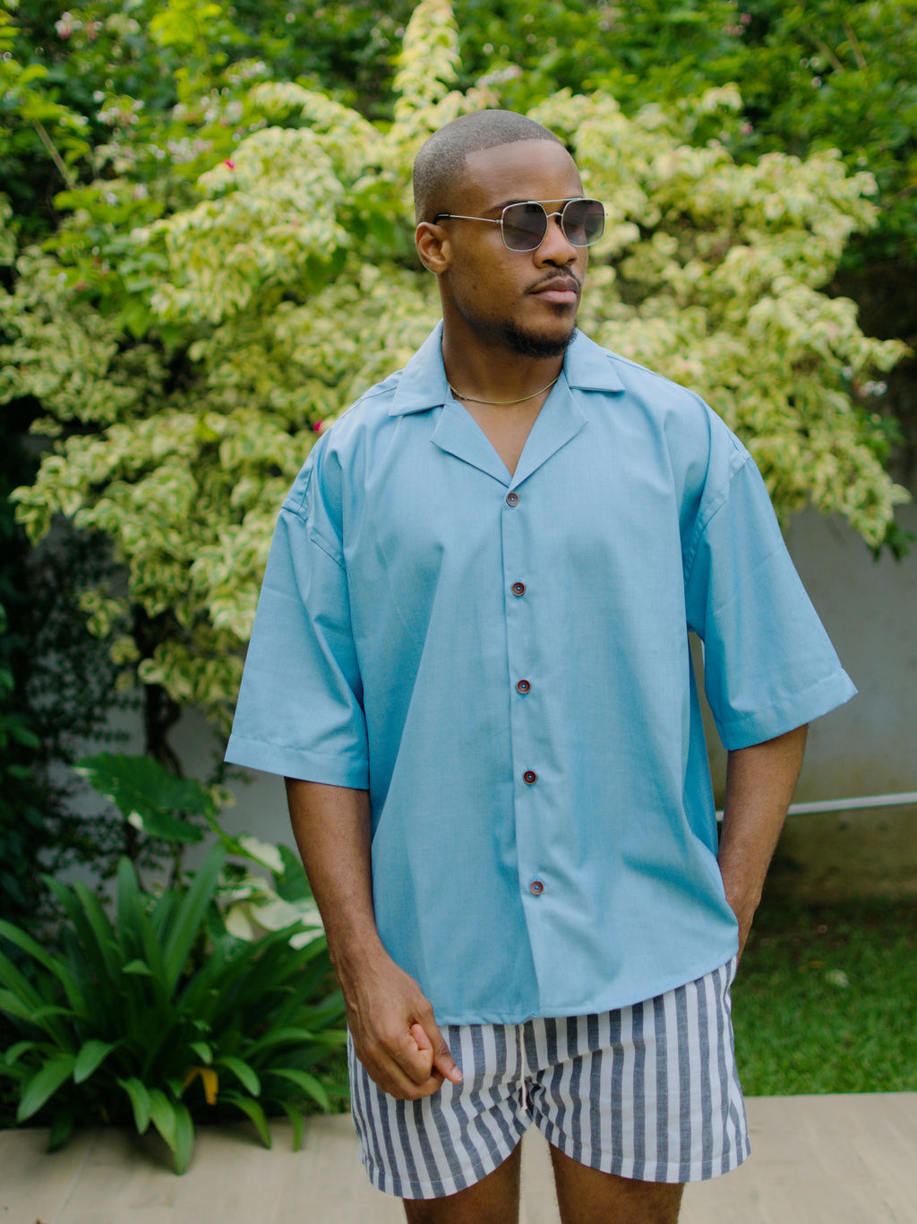 CHEMISE COL BOWLING BLEU - DOZO