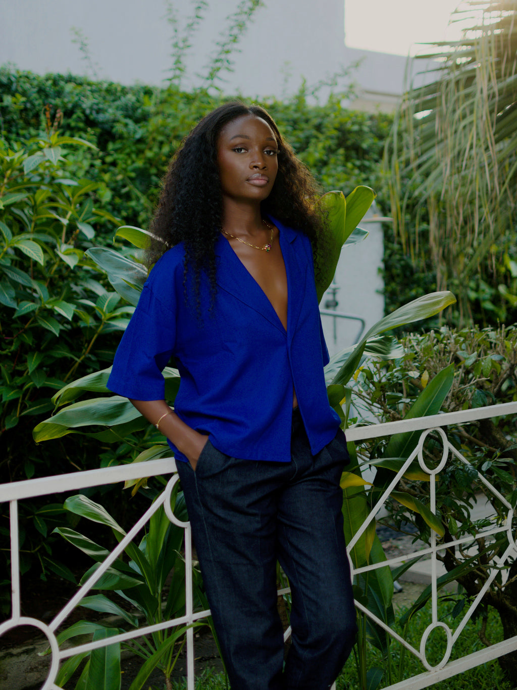 Chemise col bowling crop bleu - Dozo