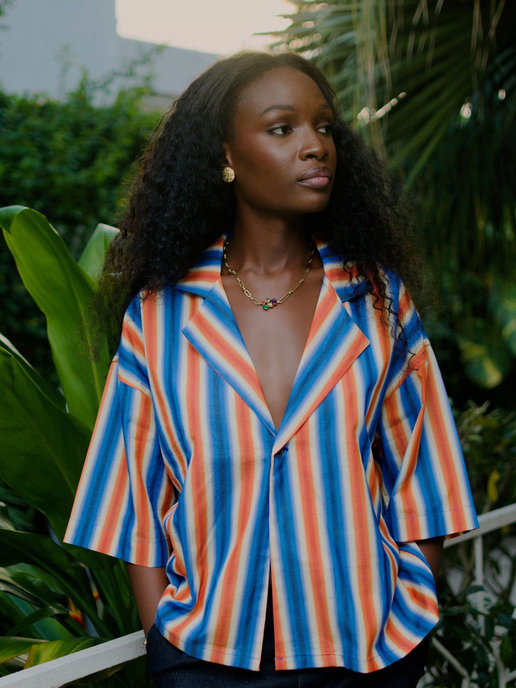 Chemise col bowling Crop Multicolore - Dozo