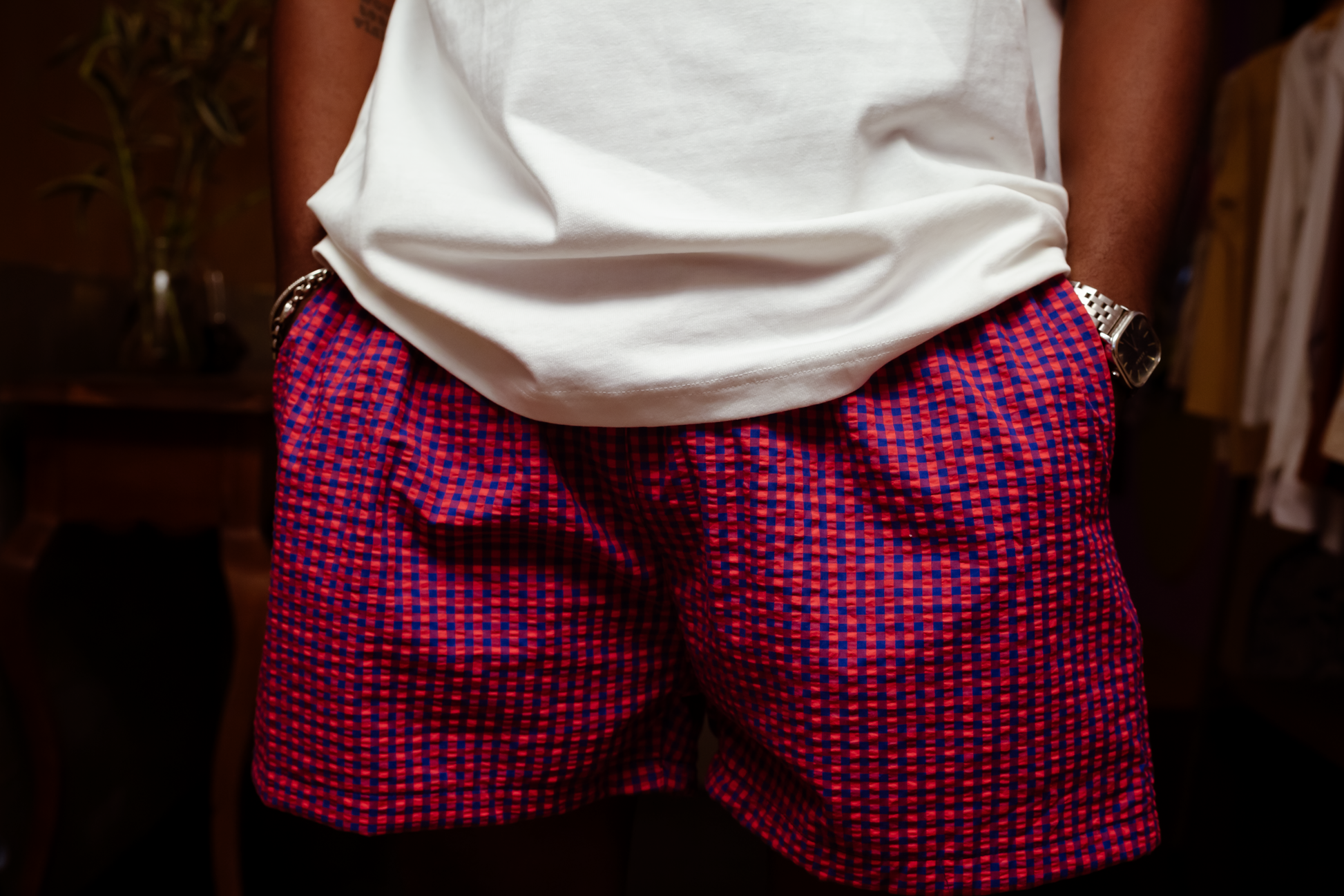 Petit short de plage - rouge à carreaux