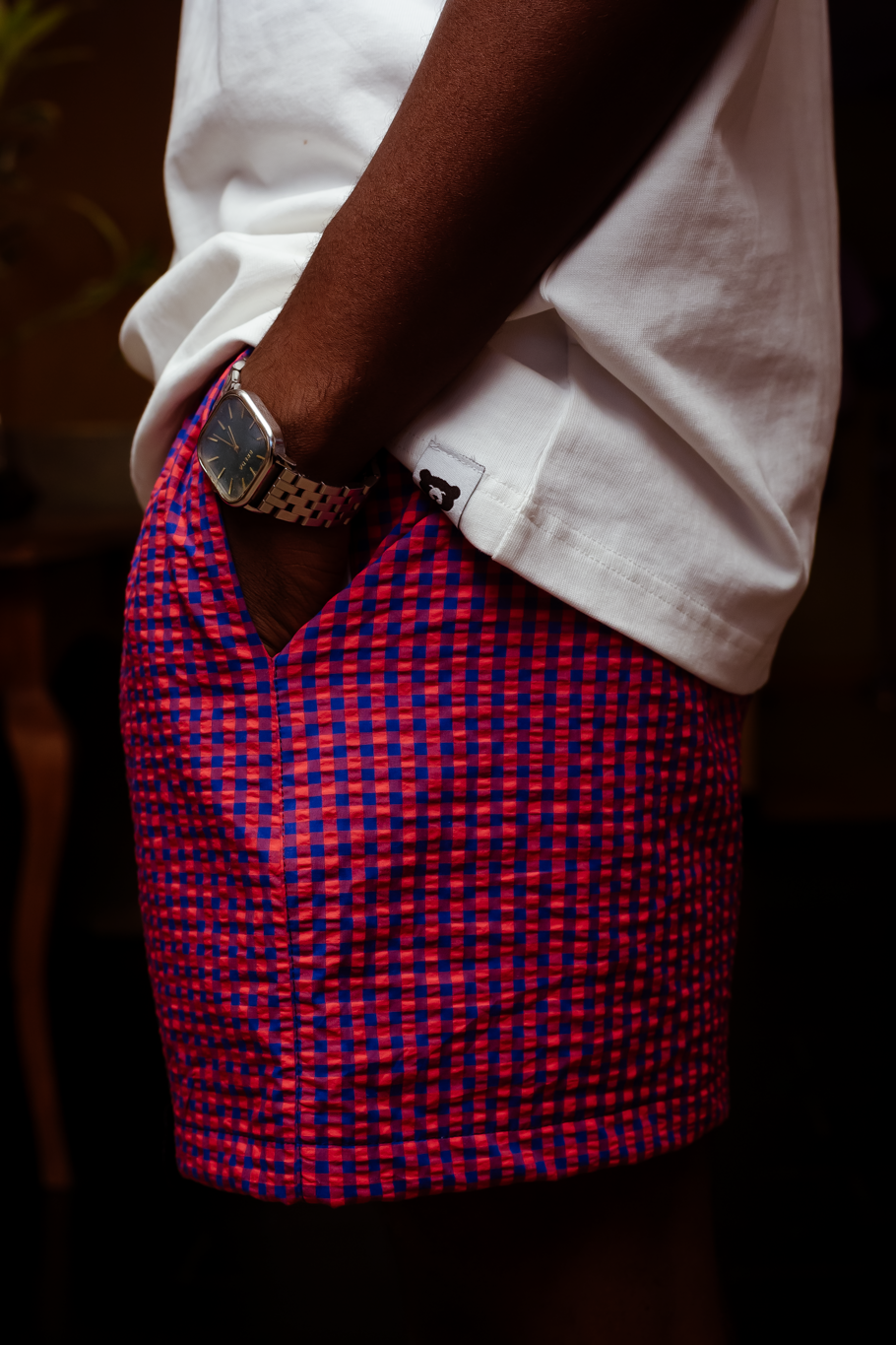 Petit short de plage - rouge à carreaux