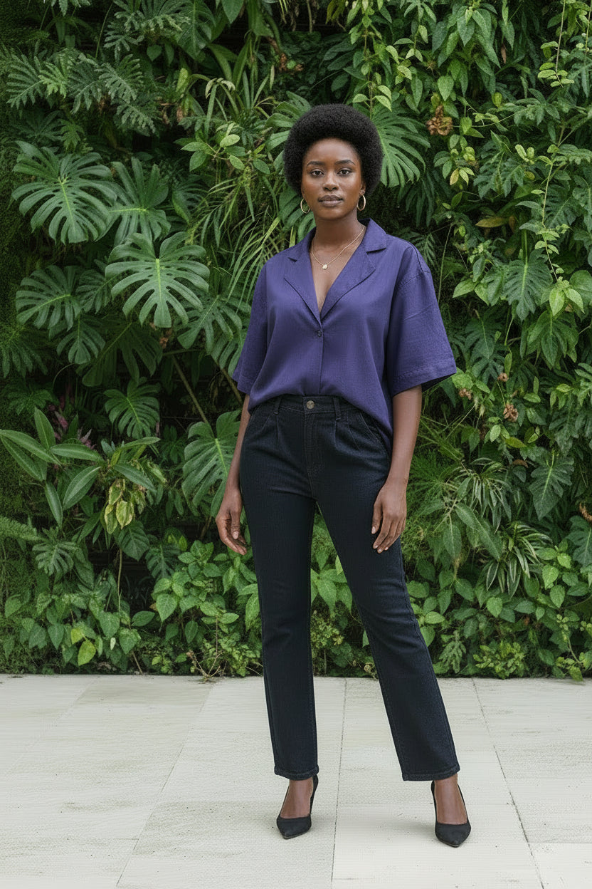 Chemise col bowling crop violet - Dozo