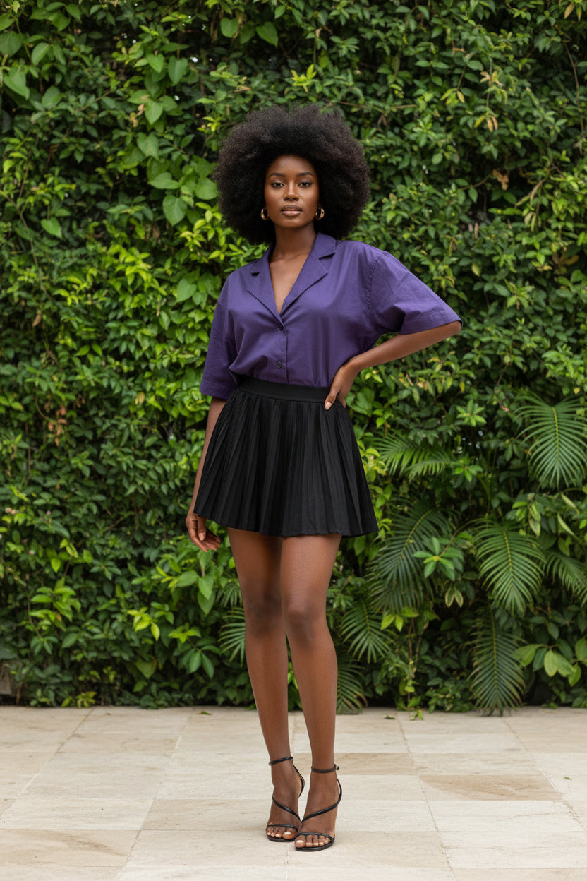 Chemise col bowling crop violet - Dozo